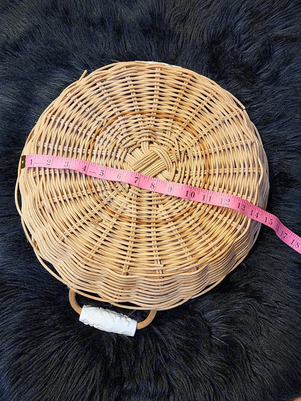 Woven Rattan Divided Serving Basket with White Ceramic Handles